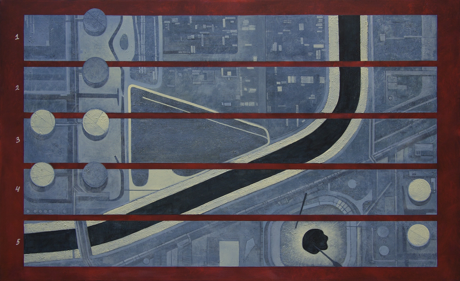 Dominguez Channel, Port of Los Angeles - graphical river score, acrylic on canvas